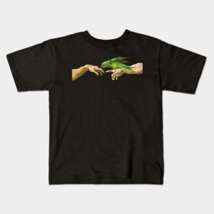 Alexandrine biting Adam, Michelangelo Green Indian ringneck Kids T-Shirt